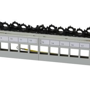 Patch Panel 24xTP,CAT6A, incl.Keystone Short mit Kabelklemme, 19", 1HE(t 94mm) mit Kabelklemme, Lichtgrau, Synergy 21,