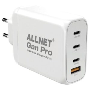 ALLNET Ersatznetzteil QC USB-C PD 3.1 GaN Netzteil Power Supply 140 Watt 1x USB Typ-A QC 3.0, 3x USB Typ-C**EU PLUG**