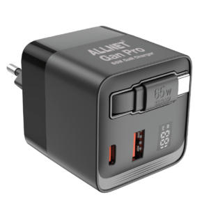 ALLNET Ersatznetzteil QC USB-C PD GaN Netzteil Power Supply 65 Watt 1x USB Typ-A QC, 1x USB Typ-C/ 1x USB Typ-C ausziehbar **EU PLUG** schwarz