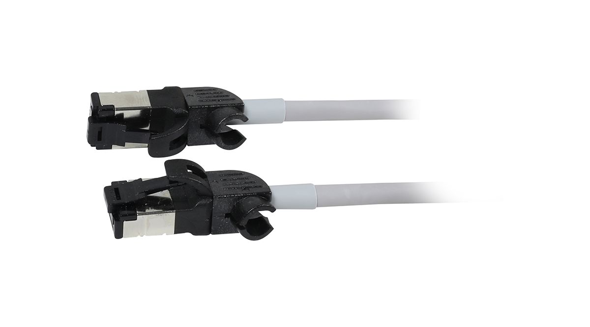 Patchkabel RJ45, CAT6A 500Mhz, 10m, grau, S/FTP, slimline rund d=4,5mm, TPE/LSZH(Superflex), AWG28, mit CAT7 Rohk., drehbarer Stecker, Synergy21