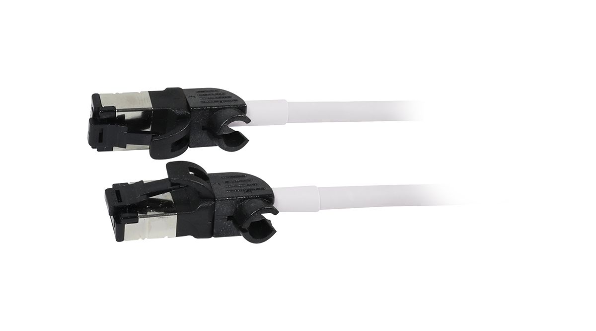 Patchkabel RJ45, CAT6A 500Mhz, 2m, weiss, S/FTP, slimline rund d=4,5mm, TPE/LSZH(Superflex), AWG28, mit CAT7 Rohk., drehbarer Stecker, Synergy21