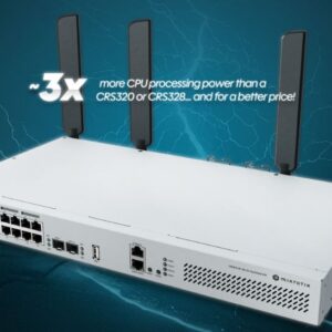 MikroTik Cloud Router Switch CRS418-8P-8G-2S+5axQ2axQ-RM, 17x Gigabit PoE (8x PoE af/at), 4x4 MIMO WiFi6 AX, 2x 10G SFP+, Rackmount