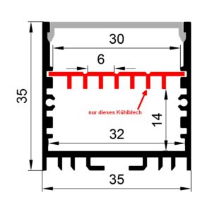 Synergy 21 LED U-Profil zub ALU3535 ALU-Kühlblech mit Kühlrippen 2m