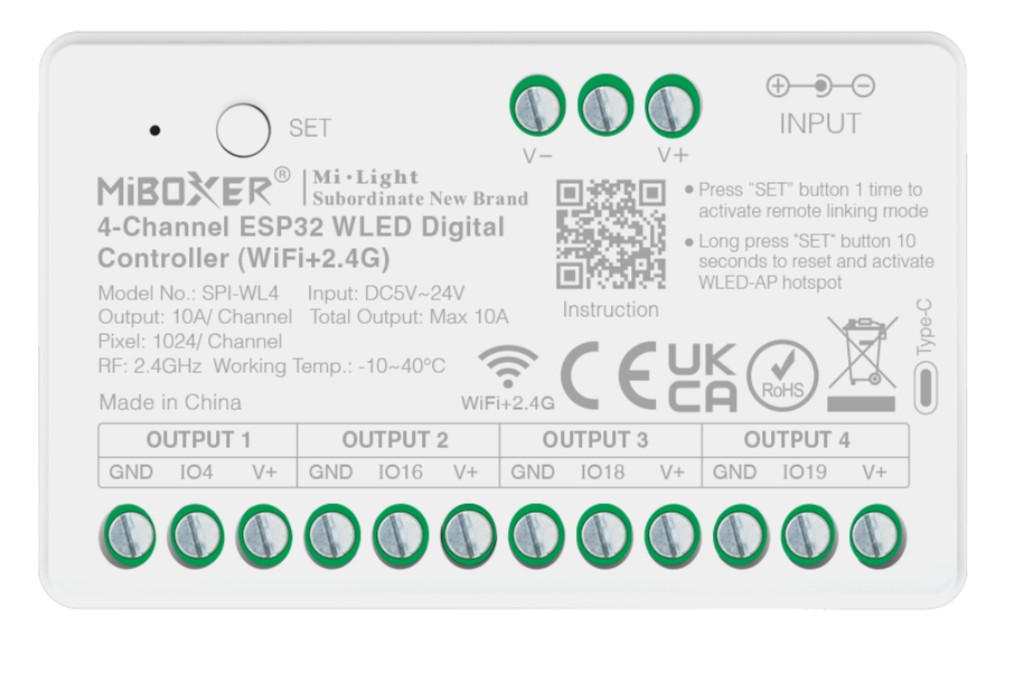 MiBoxer SPI-WL4 LED Pixel LED Controller SPI-Serie WLED (2.4GHz+Wifi) 4 Kanäle