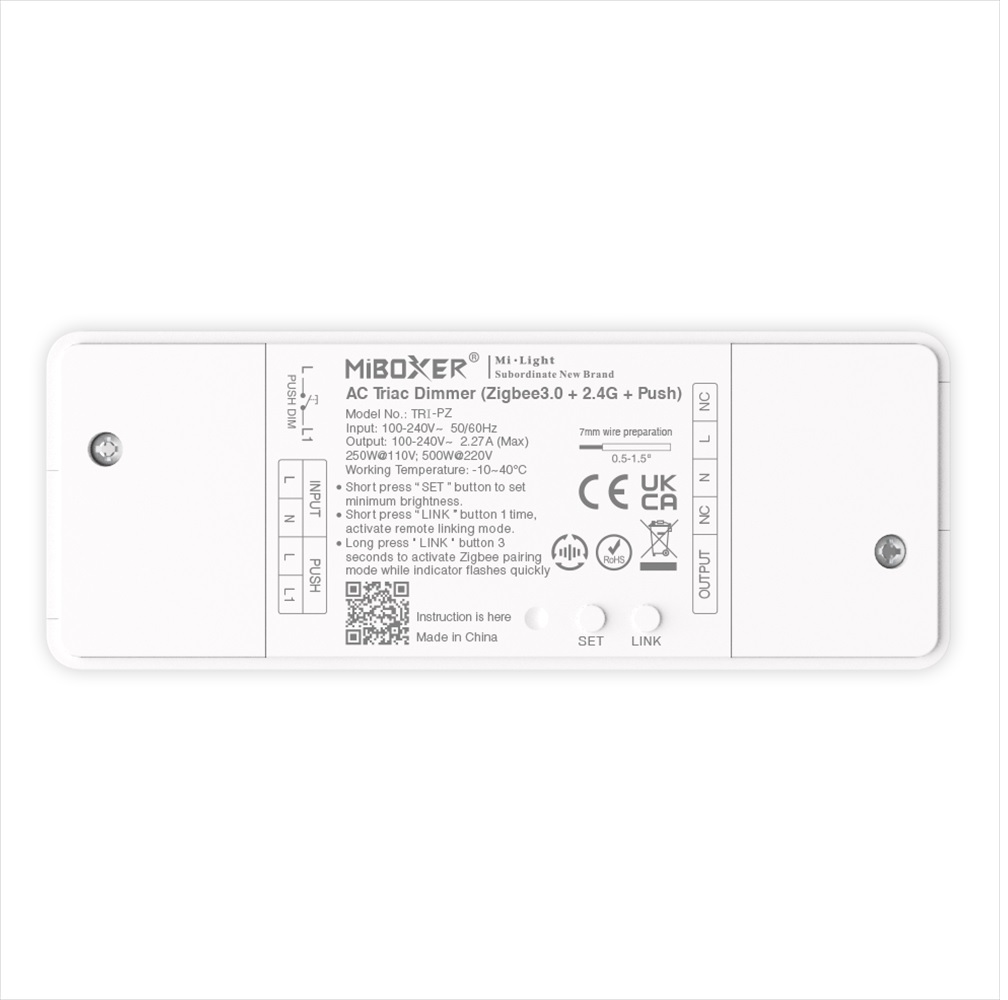 MiBoxer TRI-PZ LED Dimmer Controller AC TRIAC 500W Zigbee 3.0+2,4G+Push