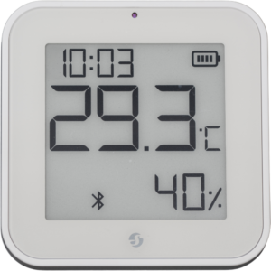 Shelly · Plug & Play · "Blu ZB H&T Display White" · Temperatur- & Feuchtigkeitssensor · E-Paper Display · Bluetooth · Zigbee · Weiß