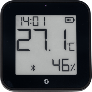 Shelly · Plug & Play · "Blu ZB H&T Display Black" · Temperatur- & Feuchtigkeitssensor · E-Paper Display · Bluetooth · Zigbee · Schwarz