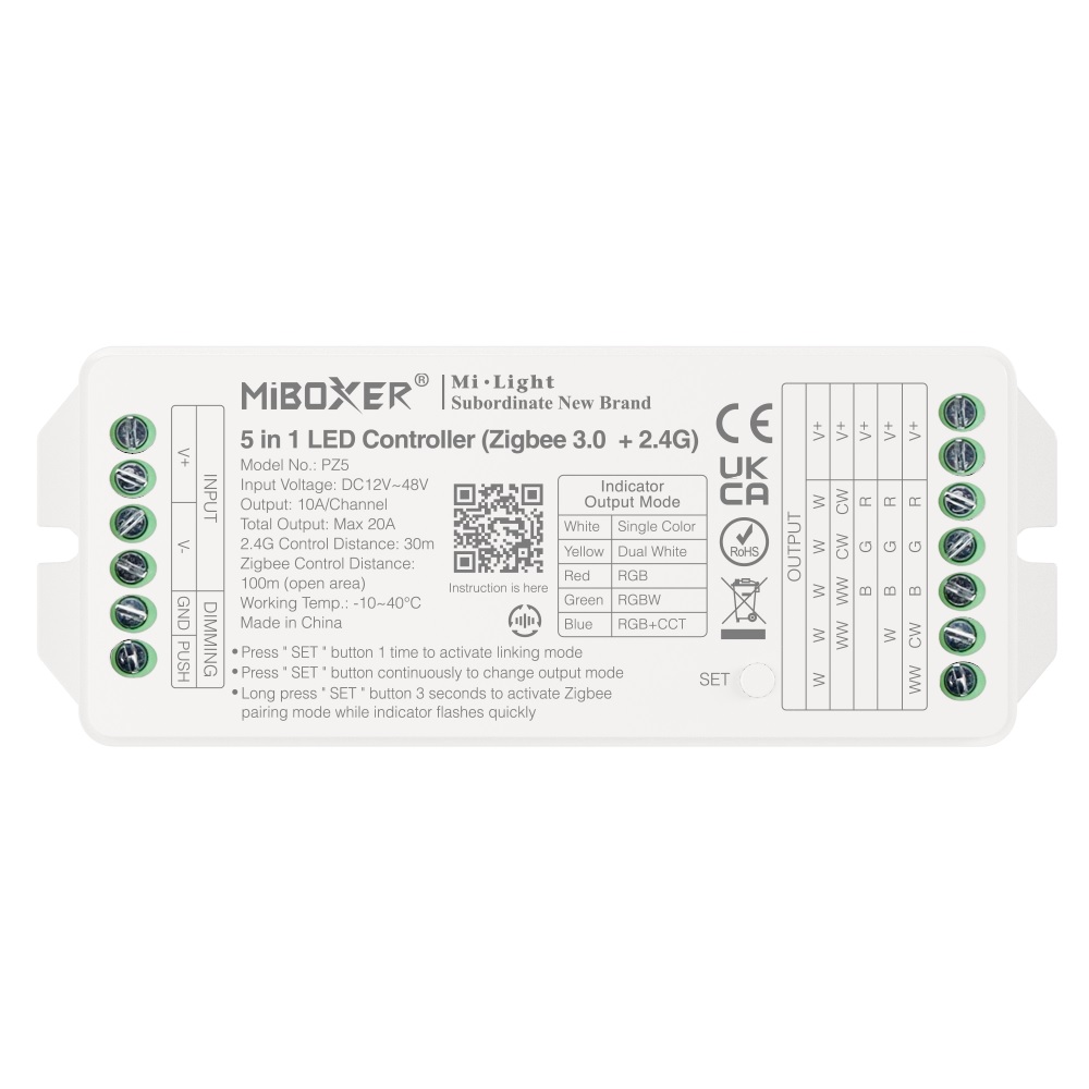 MiBoxer PZ5 LED Controller 2in1 DC12~48V Zigbee 3.0+ 2.4G HP 20A