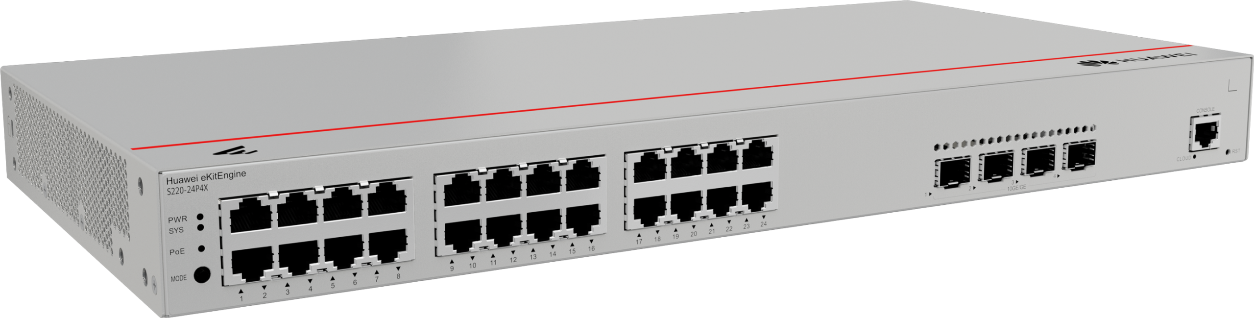 Huawei Switch full managed L2 28 Port • 24x GbE • PoE Budget 400W • 24x PoE at • 4x SFP+ • 19" • S220-24P4X • eKit