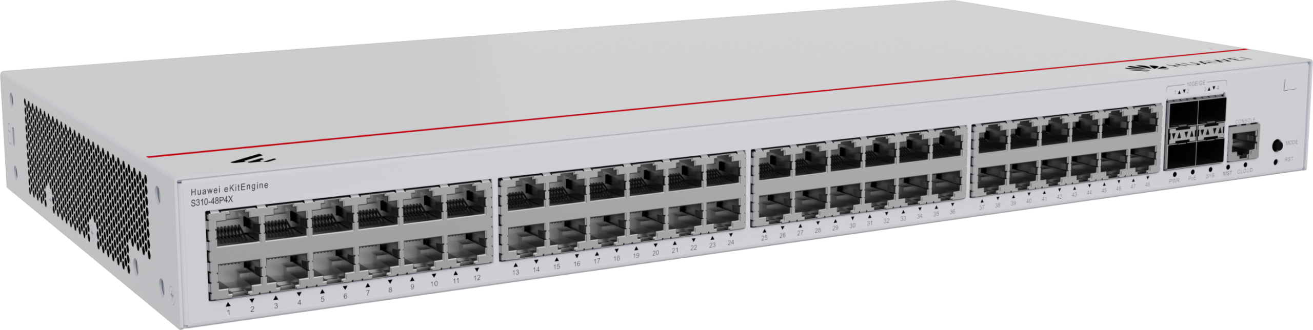 Huawei Switch full managed L2+ 52 Port • 48x GbE • PoE Budget 380W • 48x PoE at • 4x SFP+ • 19" • iStack • S310-48P4X • eKit