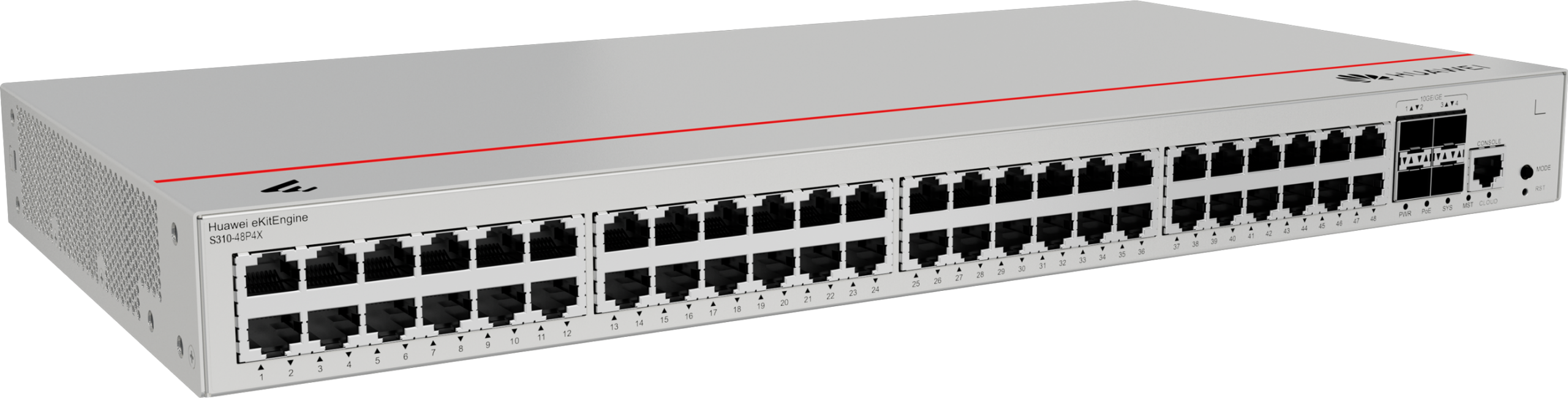Huawei Switch full managed L2+ 52 Port • 48x 2,5 GbE • PoE Budget 360W • 48x PoE at • 4x SFP+ • 19" • iStack • S310-48PN4X • eKit