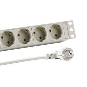 ALLNET 10"zbh. Steckdosenleiste, 4xDosen(CEE7)->1xStecker(CEE7), ALU, Schalter, Lichtgrau,