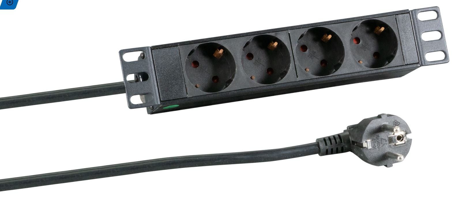 ALLNET 10"zbh. Steckdosenleiste, 4xDosen(CEE7)->1xStecker(CEE7), ALU, Schwarz,