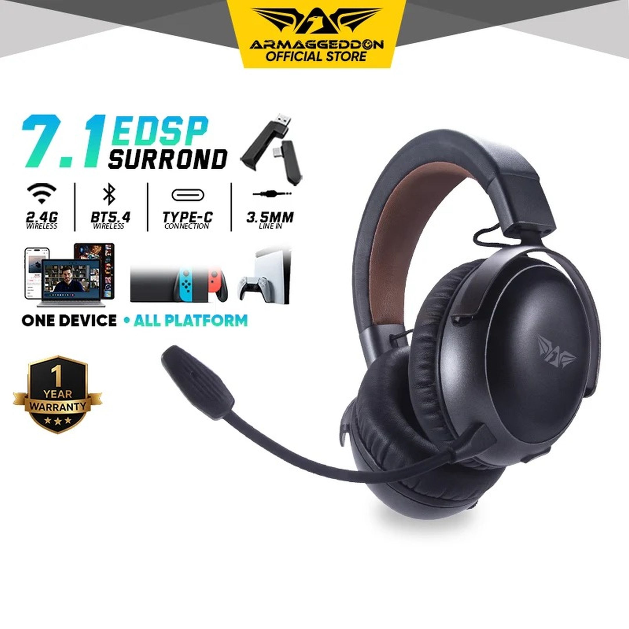 Armaggeddon Orion 7 Quad Mode Wireless 7.1 eDSP Gaming Headset (Dune)