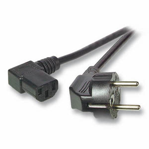 Netzkabel 230V Schutzkontakt CEE7(Stecker)->Kaltgeräte IEC-C13(Buchse), 2m,Black, (Buchse) 90°,