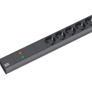 ALLNET 19"zbh. Steckdosenleiste, 6xDosen(CEE7)->Stecker(CEE7), NF/ÜS, ALU, Schwarz, Bachmann,