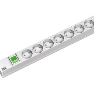 ALLNET 19"zbh. Steckdosenleiste, 8xDosen(CEE7)->Stecker(CEE7), Schalter, ALU, Lichtgrau, Bachmann,