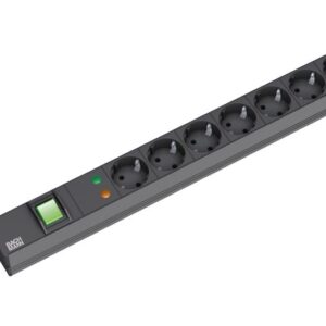 ALLNET 19"zbh. Steckdosenleiste, 7xDosen(CEE7)->Stecker(CEE7), ÜS/Schalter, ALU, Schwarz, Bachmann,