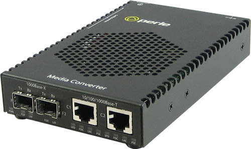Perle Medien/Rate Konverter PoE Dual 10/100/1000 RJ45/Slot